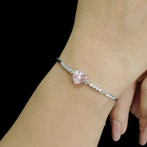 Crystal heart bracelet in sterling silver with zircon line and stylish chain