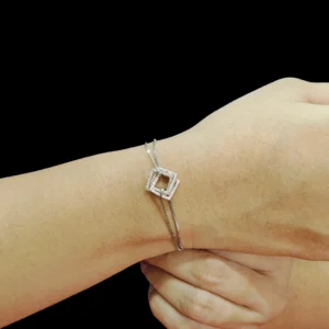 Square Dual Tone Bracelet with zircon-studded interlocked square in sterling silver