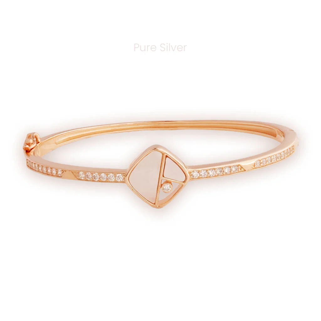Aurora rose gold kada with mother of pearl and zircons