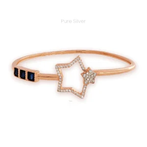 Sapphire starburst cuff bracelet in rose gold finish with zircon design