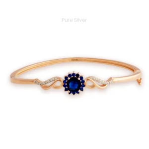 Sapphire flora cuff bracelet in rose gold finish with zircon design