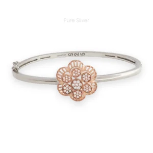 Dualtone floral kada in 925 silver with rose gold flower centerpiece
