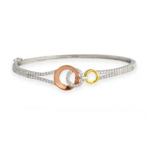 925 silver kada with rosegold, gold, and silver triple circle design