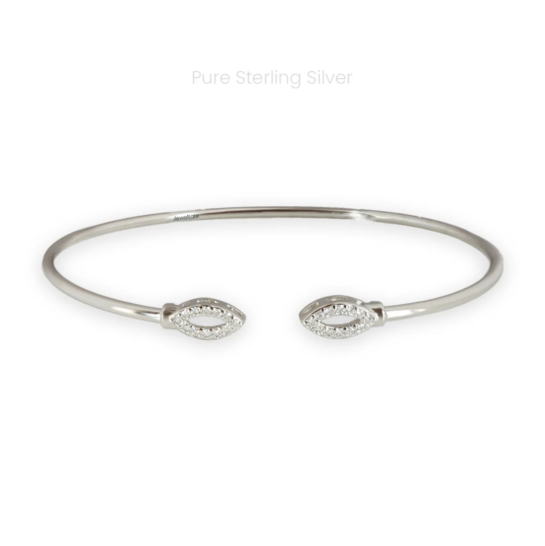 Chandrika cuff bracelet in sterling silver with premium zircons, lightweight and elegant design for women