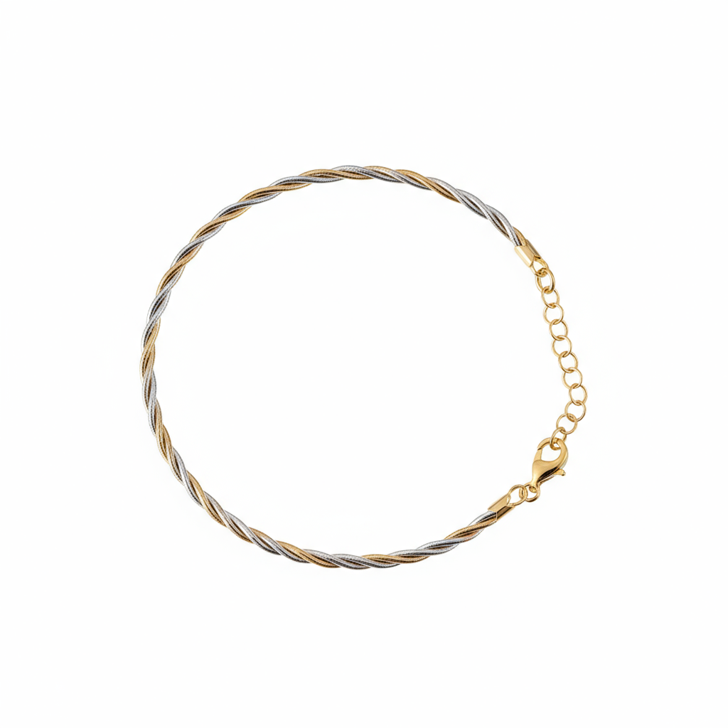 Gold and silver twisted bracelet in 925 sterling silver with lobster clasp