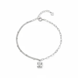 alt - Dual layered chain bracelet with square, rectangular, and triangular crystal