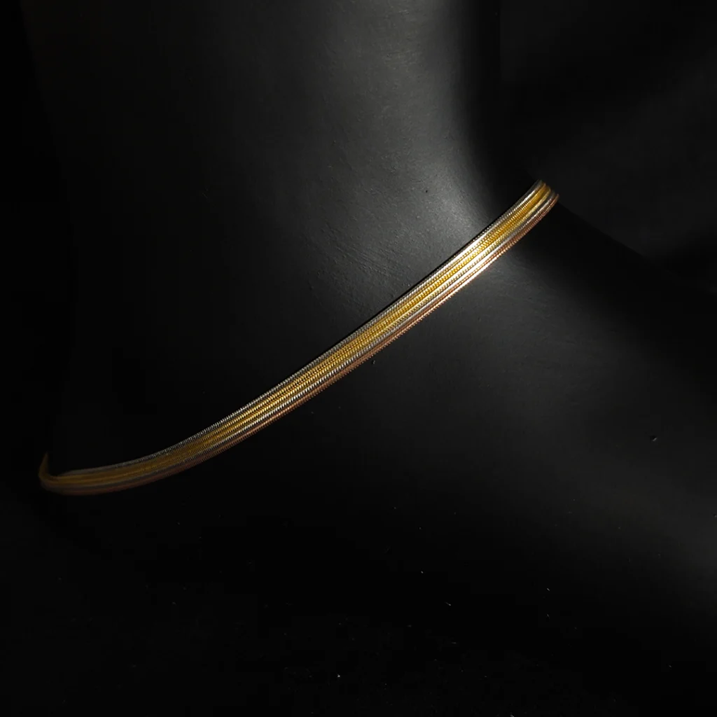 Five layer silky smooth Italian anklet in 925 sterling silver with rose gold, gold, and silver tones – elegant minimal jewelry