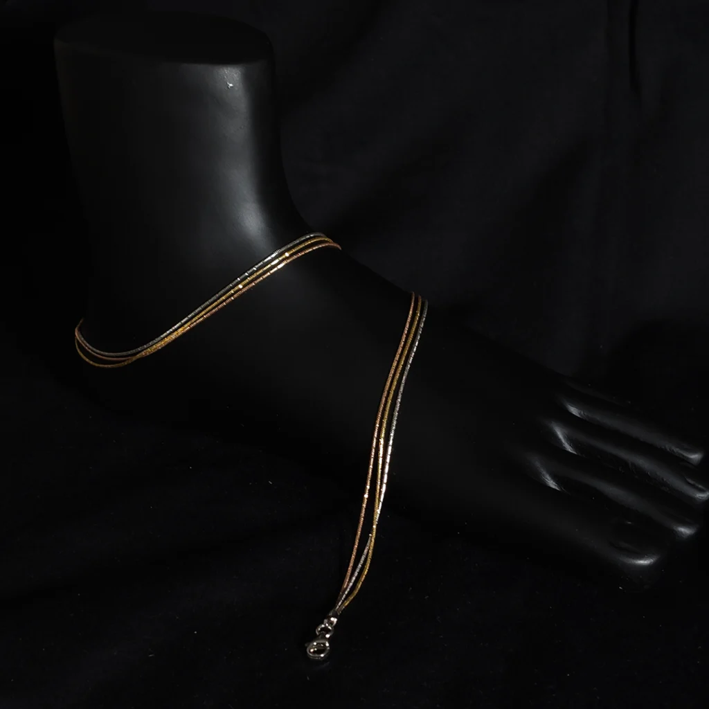 Three-layer silky smooth Italian anklet in 925 sterling silver with rose gold, gold, and silver finish – premium lightweight jewelry