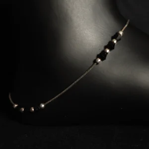 925 sterling silver black beads minimal ball anklet with classic nazariya design