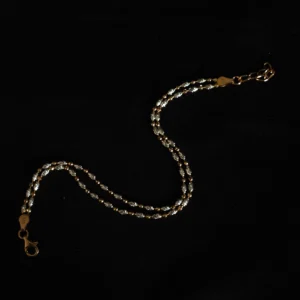 Duet Chain Dual Layered Italian Bracelet in 925 sterling silver with silver and rose gold cylindrical beads and twin chains