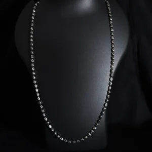 Oval Black Chain with silver beads and black enamel in sterling silver