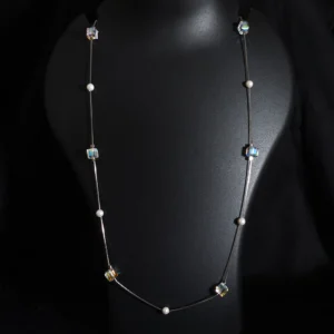 Ice Cube Pearl Necklace in 925 Sterling Silver with pearl and crystal accents