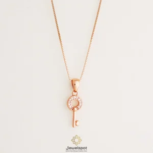 Rose gold key pendant chain in sterling silver with zircons
