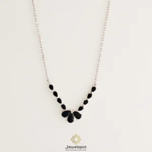 Midnight Bloom necklace in sterling silver with black teardrop crystals on a silver chain – Jeweltale