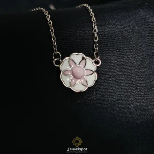 White enamel blossom charm pendant chain in sterling silver for daily wear