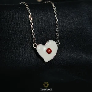 Cute white heart necklace with red dot in sterling silver – minimal everyday wear