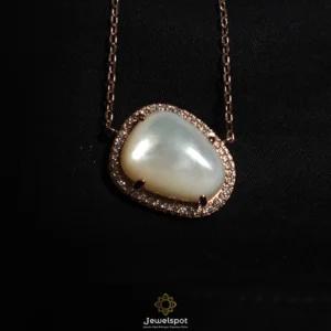 Sterling silver moonstone-inspired pendant in rose gold finish with zircon detailing and chain included