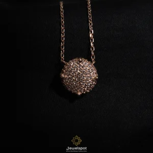Sterling silver disco ball charm pendant with rose gold finish and zircon stones on a fine chain