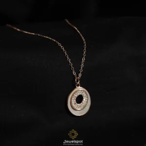 Orbit pendant chain in sterling silver with mother of pearl and zircon rings in rose gold finish