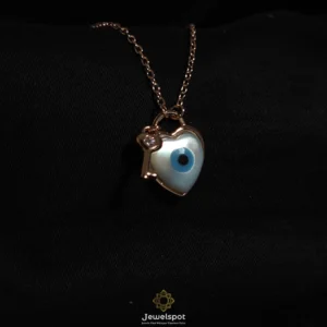 Rose gold sterling silver evil eye heart pendant with key charm