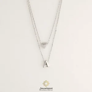 Lettered dual-layer necklace in 925 sterling silver with heart and letter charms