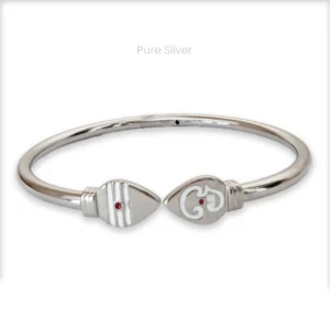 Lightweight silver Vel kada in 925 silver with twin Vels, one featuring Tamil Om. Perfect for daily wear, spiritual style, or gifting.