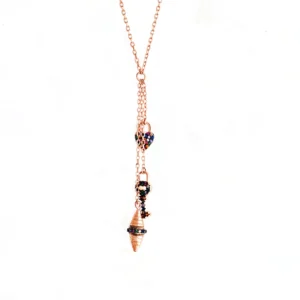 Sterling silver heart and key charm necklace with multicoloured zircons
