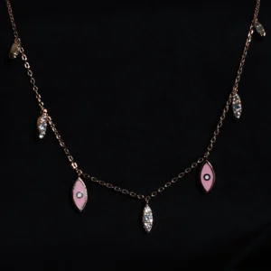 Rose gold evil eye charms necklace in 925 sterling silver with zircon-studded centre charm