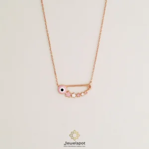 Safety Pin Evil Eye Necklace in 925 Sterling Silver