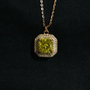 Enchanted emerald green stone pendant in rose gold sterling silver with zircon border