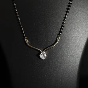 Dual-tone mangalsutra in 925 sterling silver with black bead chain and zircon-studded pendant – ideal daily wear for Indian women