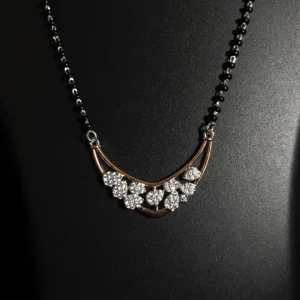 Dual-tone mangalsutra in 925 sterling silver with black bead chain and zircon-studded pendant – ideal daily wear for Indian women