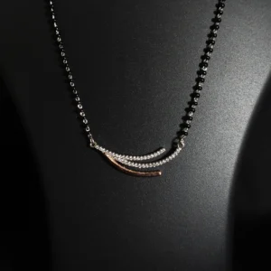 Dual-tone mangalsutra in 925 sterling silver with black bead chain and zircon-studded pendant – ideal daily wear for Indian women