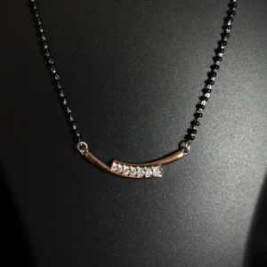 Dual-tone mangalsutra in 925 sterling silver with black bead chain and zircon-studded pendant – ideal daily wear for Indian women