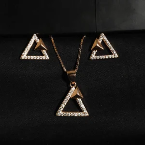Rose gold zircon-studded pendant set in 925 sterling silver with earrings and chain – floral, heart, and geometric styles