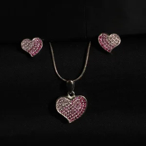 Sterling silver heart pendant set with red, rose, and white zircon stones