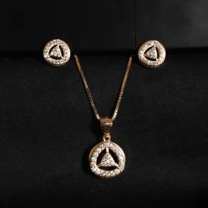 Rose gold zircon-studded pendant set in 925 sterling silver with earrings and chain – floral, heart, and geometric styles