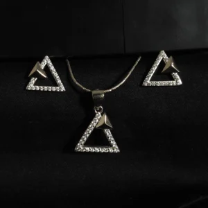 Zircon-studded silver pendant set in 925 sterling silver with earrings and chain – floral, heart, geometric, and abstract designs