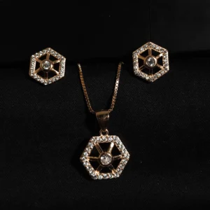 Rose gold zircon-studded pendant set in 925 sterling silver with earrings and chain – floral, heart, and geometric styles