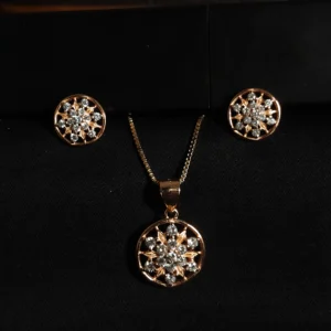Rose gold zircon-studded pendant set in 925 sterling silver with earrings and chain – floral, heart, and geometric styles