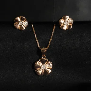 Rose gold zircon-studded pendant set in 925 sterling silver with earrings and chain – floral, heart, and geometric styles