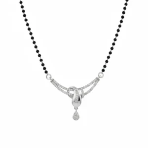 Dual-tone mangalsutra in 925 sterling silver with black bead chain and zircon-studded pendant – ideal daily wear for Indian women