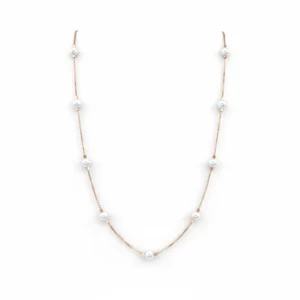 Single Layer Pearl Link Necklace in Rose Gold Sterling Silver