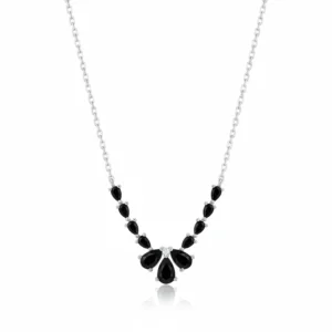 Midnight Bloom necklace in sterling silver with black teardrop crystals on a silver chain – Jewelspot