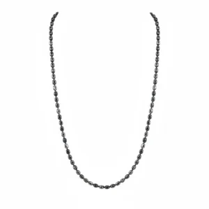 Oval Black Chain with silver beads and black enamel in sterling silver