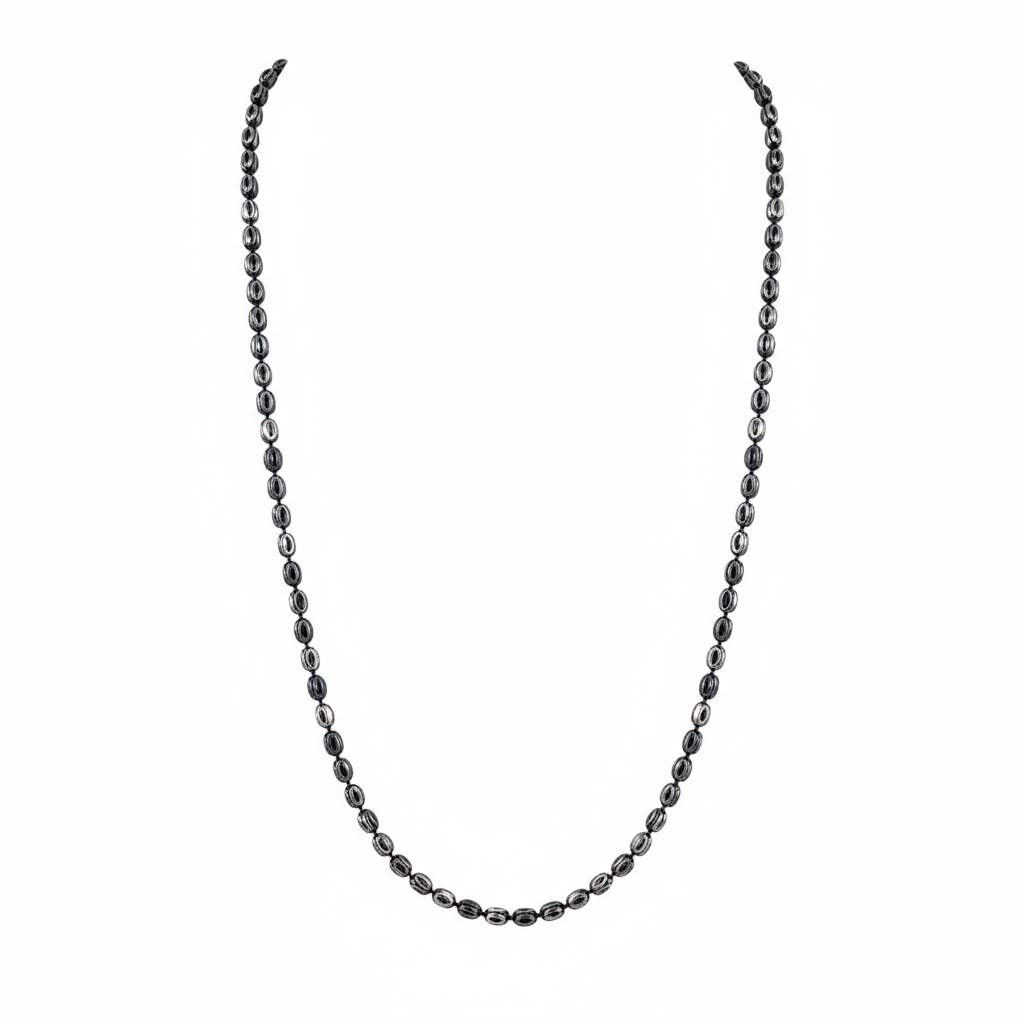 Oval Black Chain with silver beads and black enamel in sterling silver