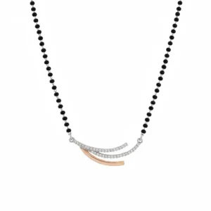Dual-tone mangalsutra in 925 sterling silver with black bead chain and zircon-studded pendant – ideal daily wear for Indian women
