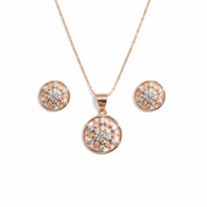 Rose gold zircon-studded pendant set in 925 sterling silver with earrings and chain – floral, heart, and geometric styles