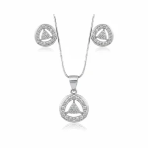 Zircon-studded silver pendant set in 925 sterling silver with earrings and chain – floral, heart, geometric, and abstract designs