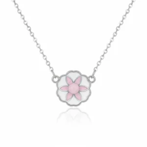 White enamel blossom charm pendant chain in sterling silver for daily wear